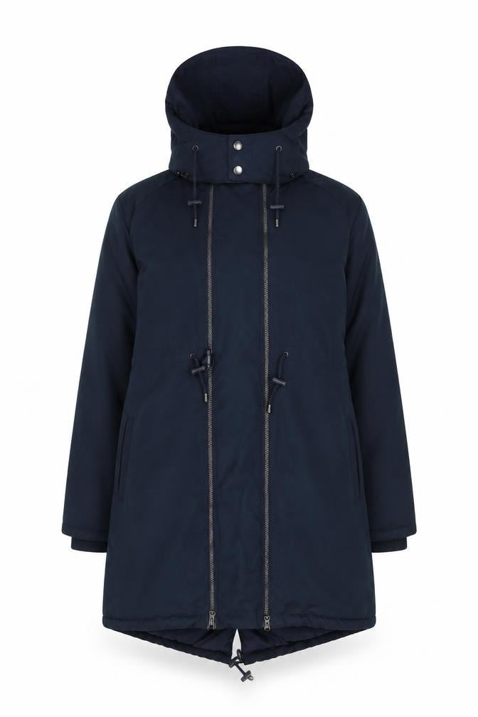 JoJo Maman Bébé Women's Blue Hooded Long Parka Coat Size 12