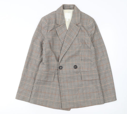 H&M Women's Brown Check Double-Breasted Blazer UK 4P