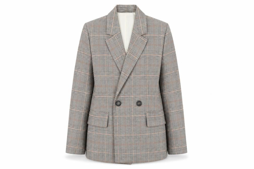 H&M Women's Brown Check Double-Breasted Blazer UK 4P