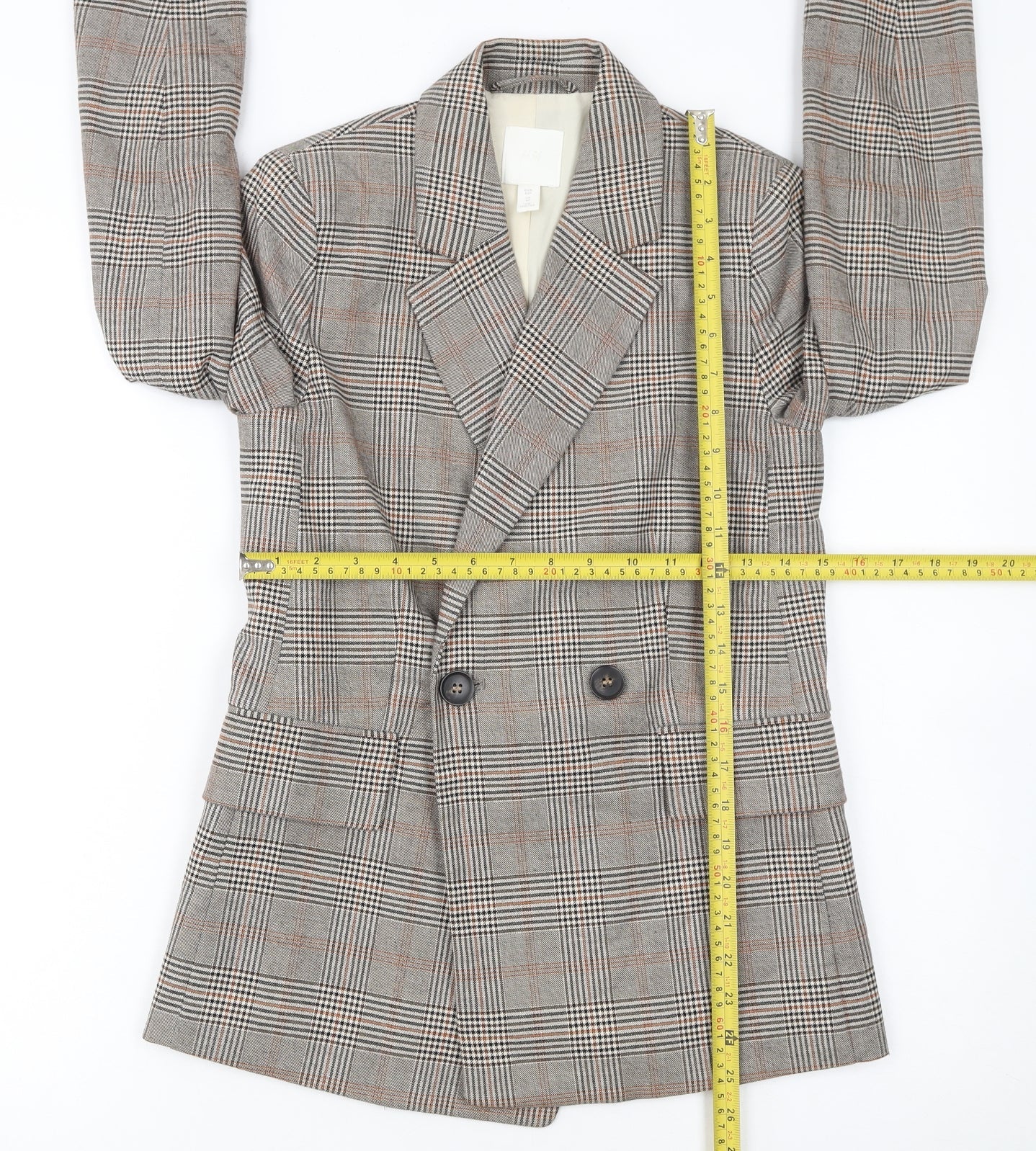 H&M Women's Brown Check Double-Breasted Blazer UK 4P