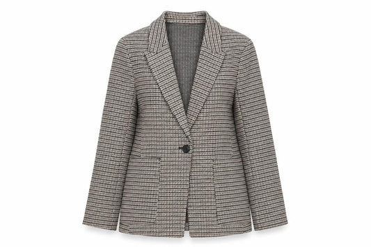 H&M Women’s Brown Houndstooth Petite Blazer Jacket UK 6P Classic Workwear