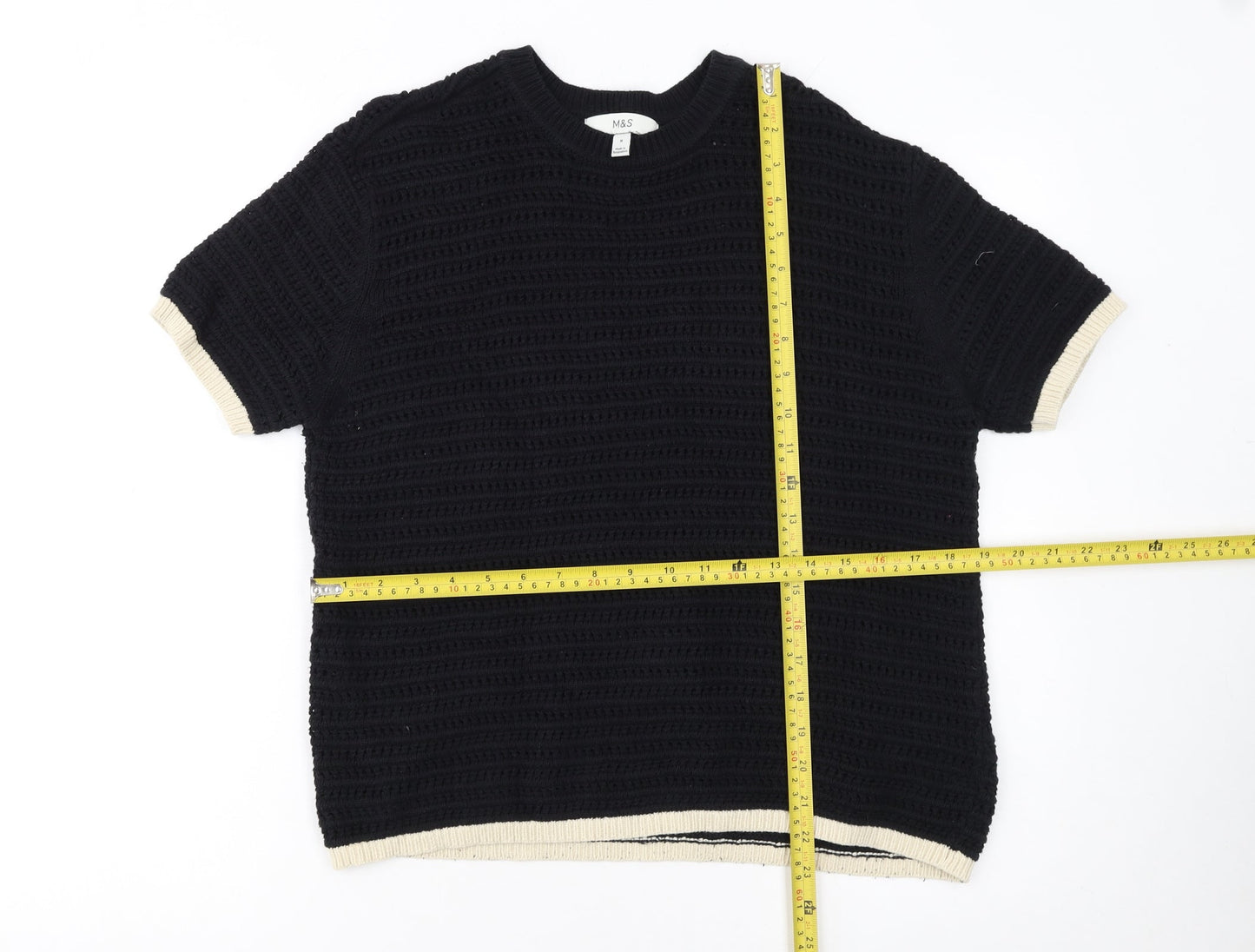 Marks and Spencer Womens Black Open Knit Short Sleeve Jumper M