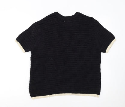 Marks & Spencer Womens Black Open Knit Short Sleeve Jumper M