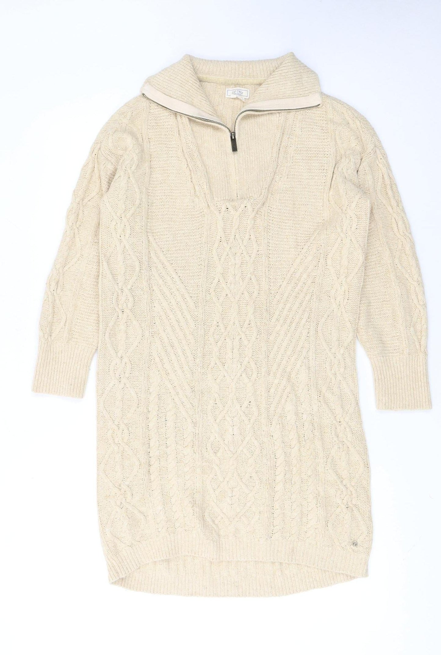 Fat Face Women Beige Cotton Knit Jumper Dress Size 6