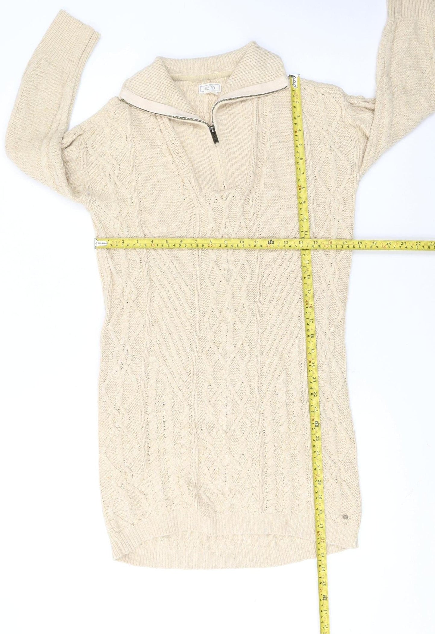 Fat Face Women Beige Cotton Knit Jumper Dress Size 6