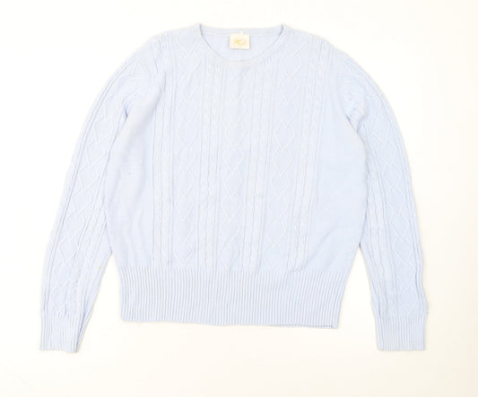 Country Casuals Women Blue Cotton Cable-Knit Jumper M