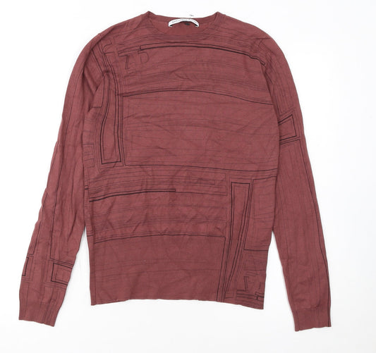 Adolfo Dominguez Womens Brown XS Crew Neck Geometric Knit Jumper