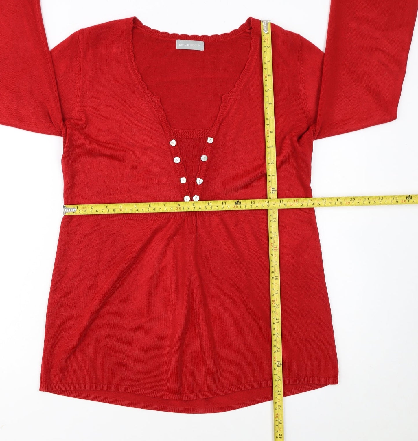 Marks and Spencer Women Red Size 14 Henley Knit Jumper