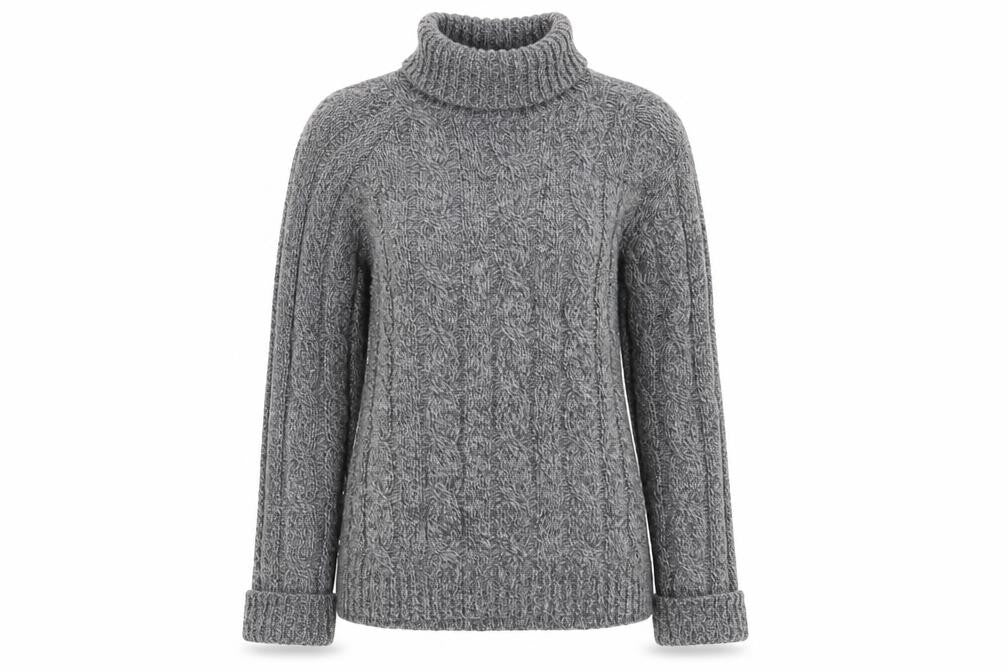 Charles Tyrwhitt Women’s Grey Merino Wool Roll Neck Cable Jumper L