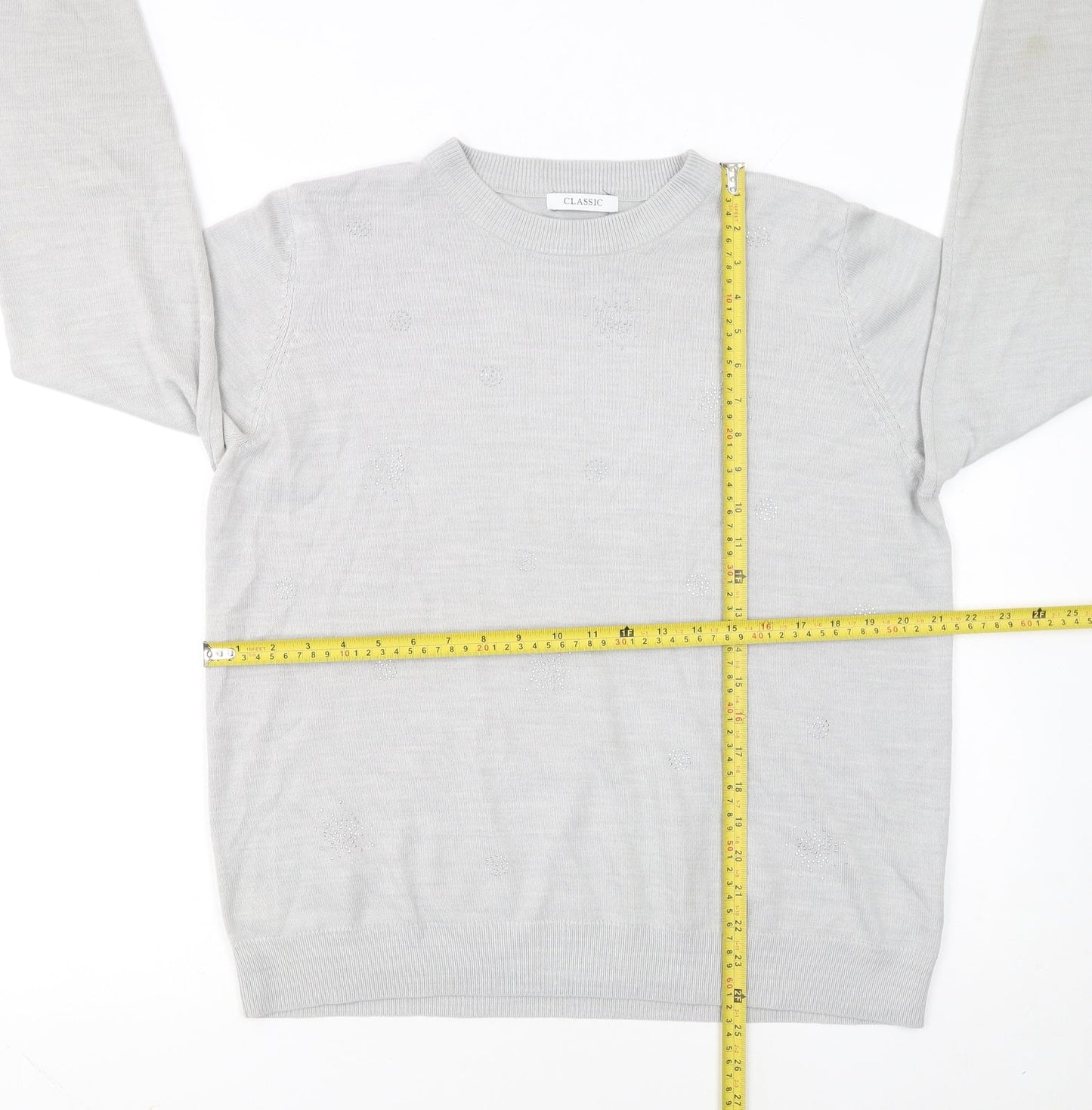 Marks and Spencer Womens Grey Beaded Crew Neck Pullover Jumper Size 16