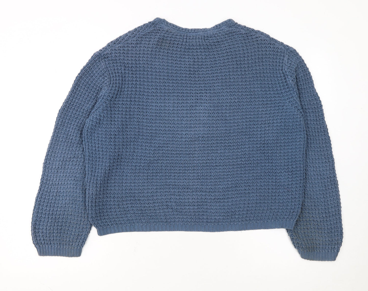 TWOTHIRDS Women Blue Waffle-Knit Cotton Pullover Jumper M