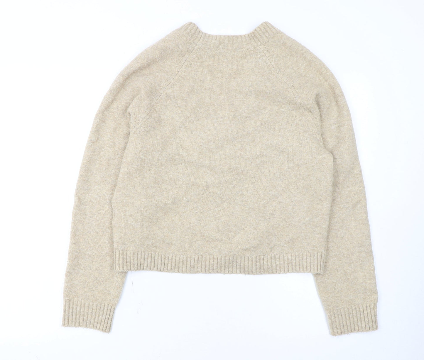 Uniqlo Women Beige V-Neck Knit Cardigan XS Wool Blend
