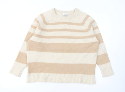 Next Women Beige Striped 100% Cashmere Crew Neck Jumper XL
