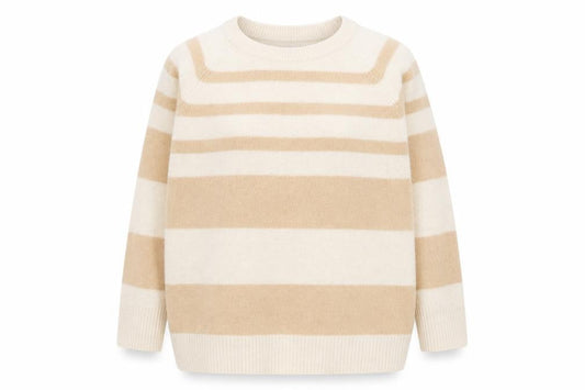 Next Women Beige Striped 100% Cashmere Crew Neck Jumper XL