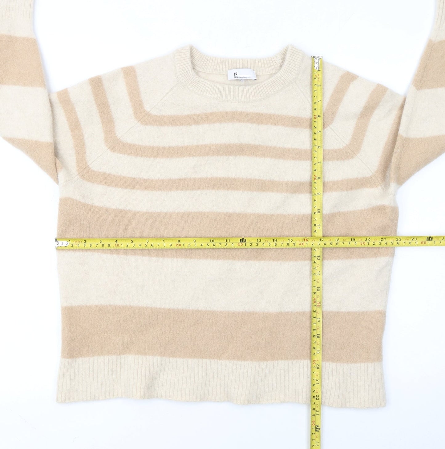 Next Women Beige Striped 100% Cashmere Crew Neck Jumper XL