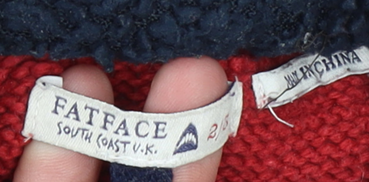FatFace Boys Red Blue Fair Isle Hooded Full Zip Cardigan 2-3 Years Winter Knit