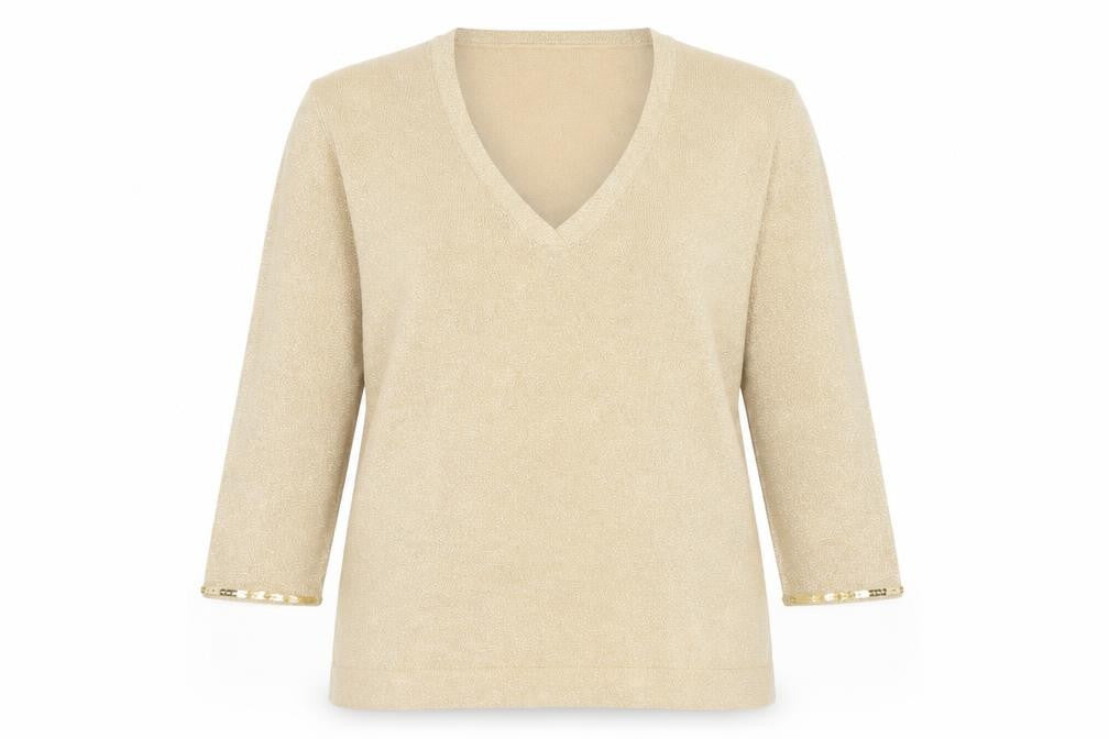 Anne Brooks Womens Beige Petite Size 16 Sequin V-Neck Jumper