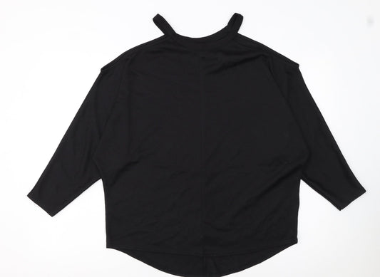 Lipsy London Women's Black Cold Shoulder Jersey T-Shirt UK 14