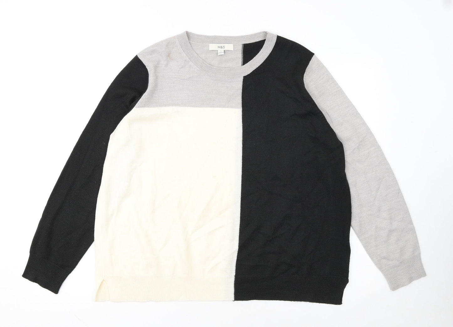 Marks and Spencer Women’s Black Grey Colour Block Cotton Jumper Size 16