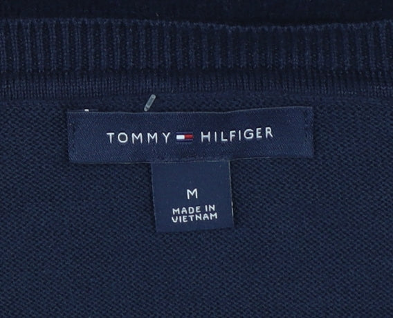 Tommy Hilfiger Women's Blue V-Neck Embellished Cotton Jumper Size M