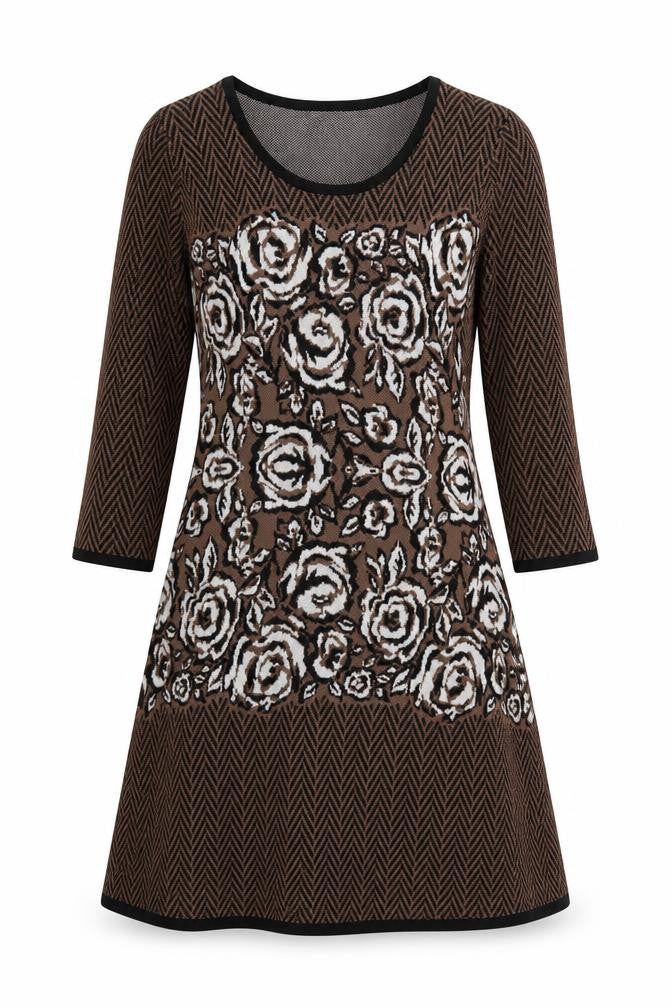 Nine West Women's Brown Floral Knit A-Line Dress Size S