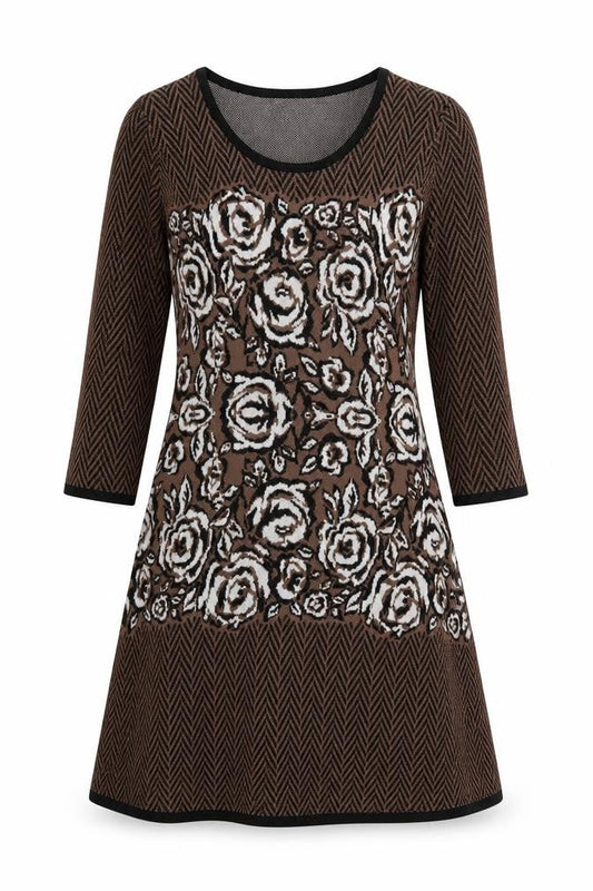 Nine West Women's Brown Floral Knit A-Line Dress Size S