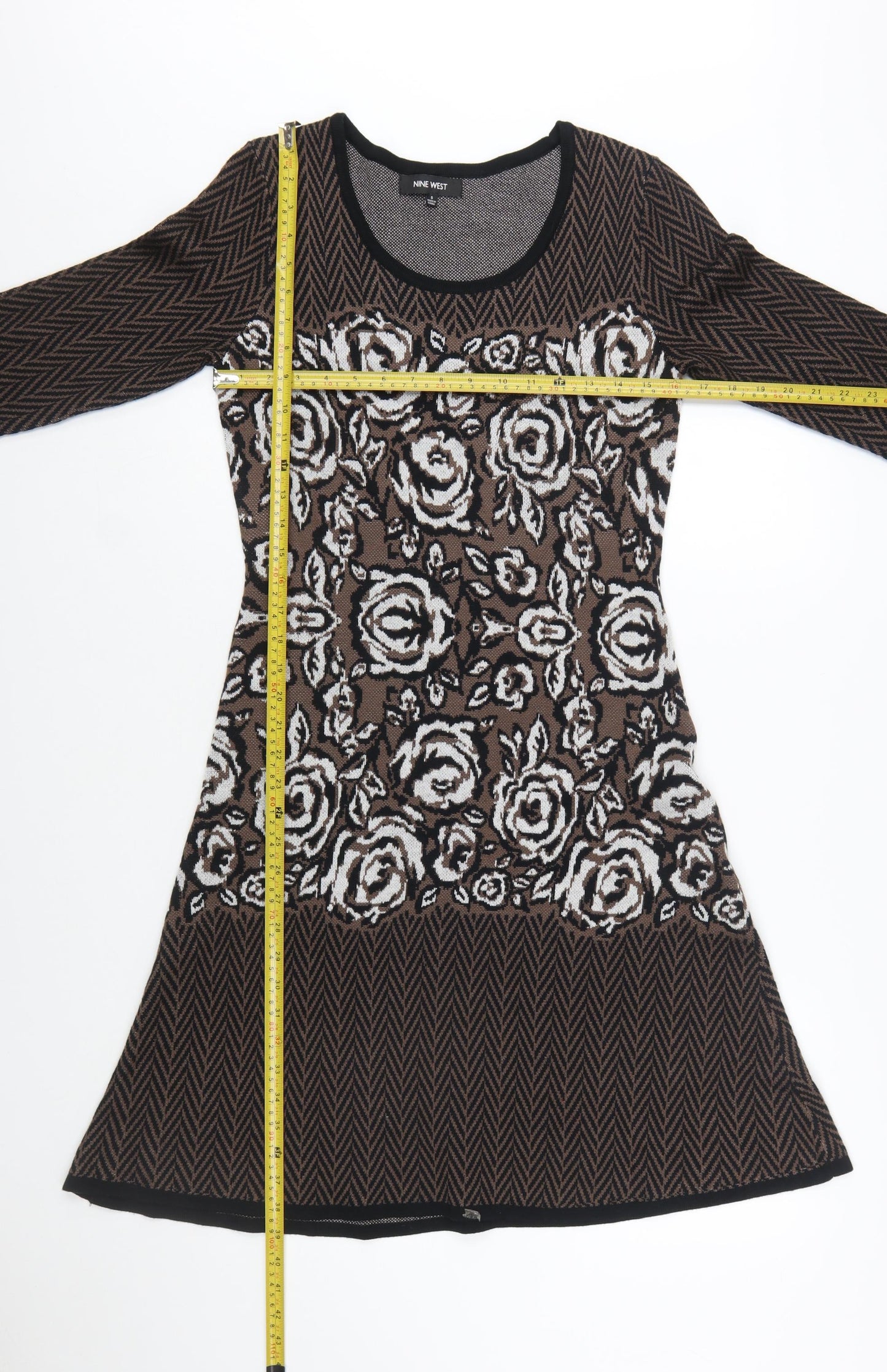 Nine West Women's Brown Floral Knit A-Line Dress Size S