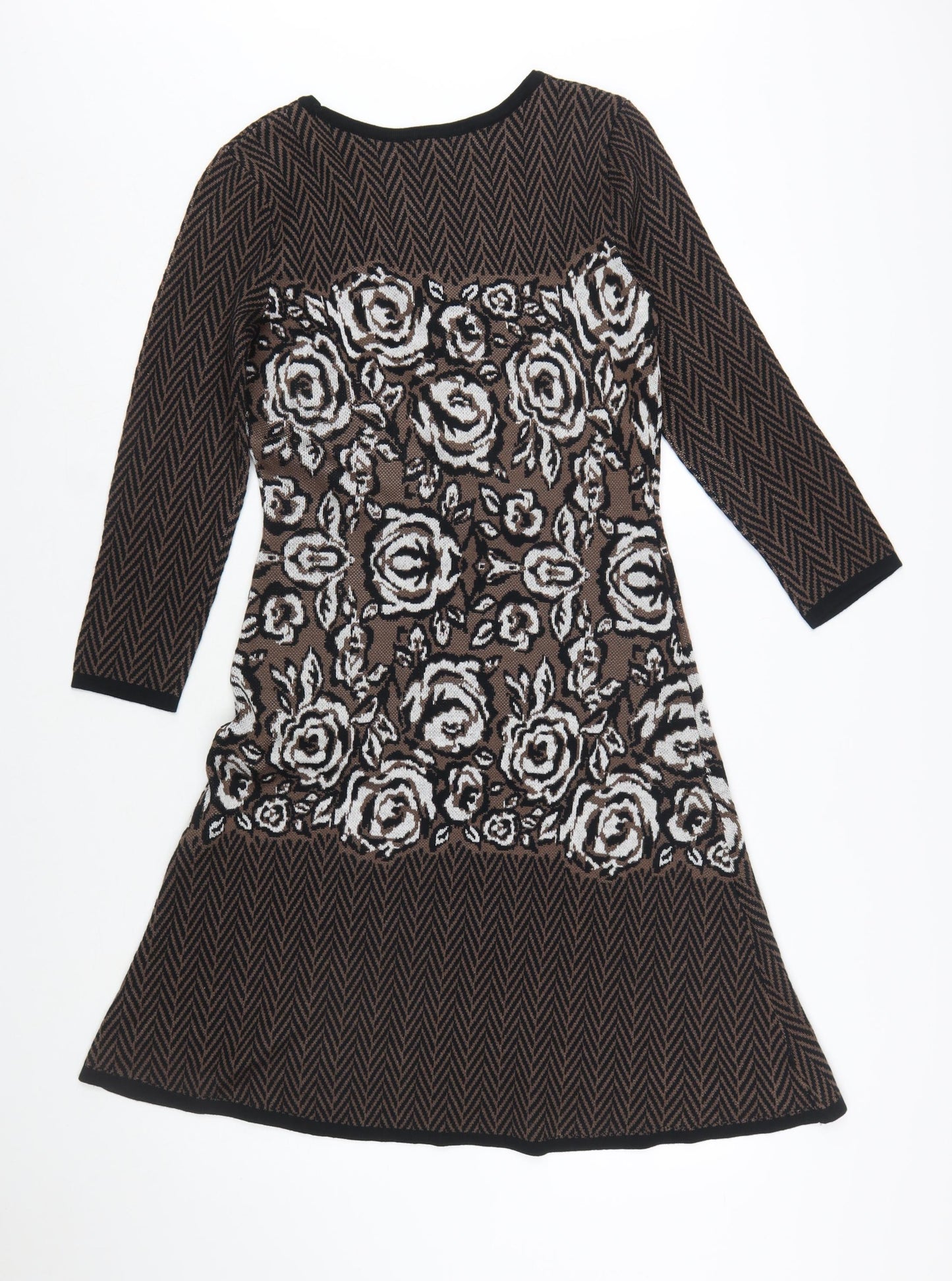 Nine West Women's Brown Floral Knit A-Line Dress Size S