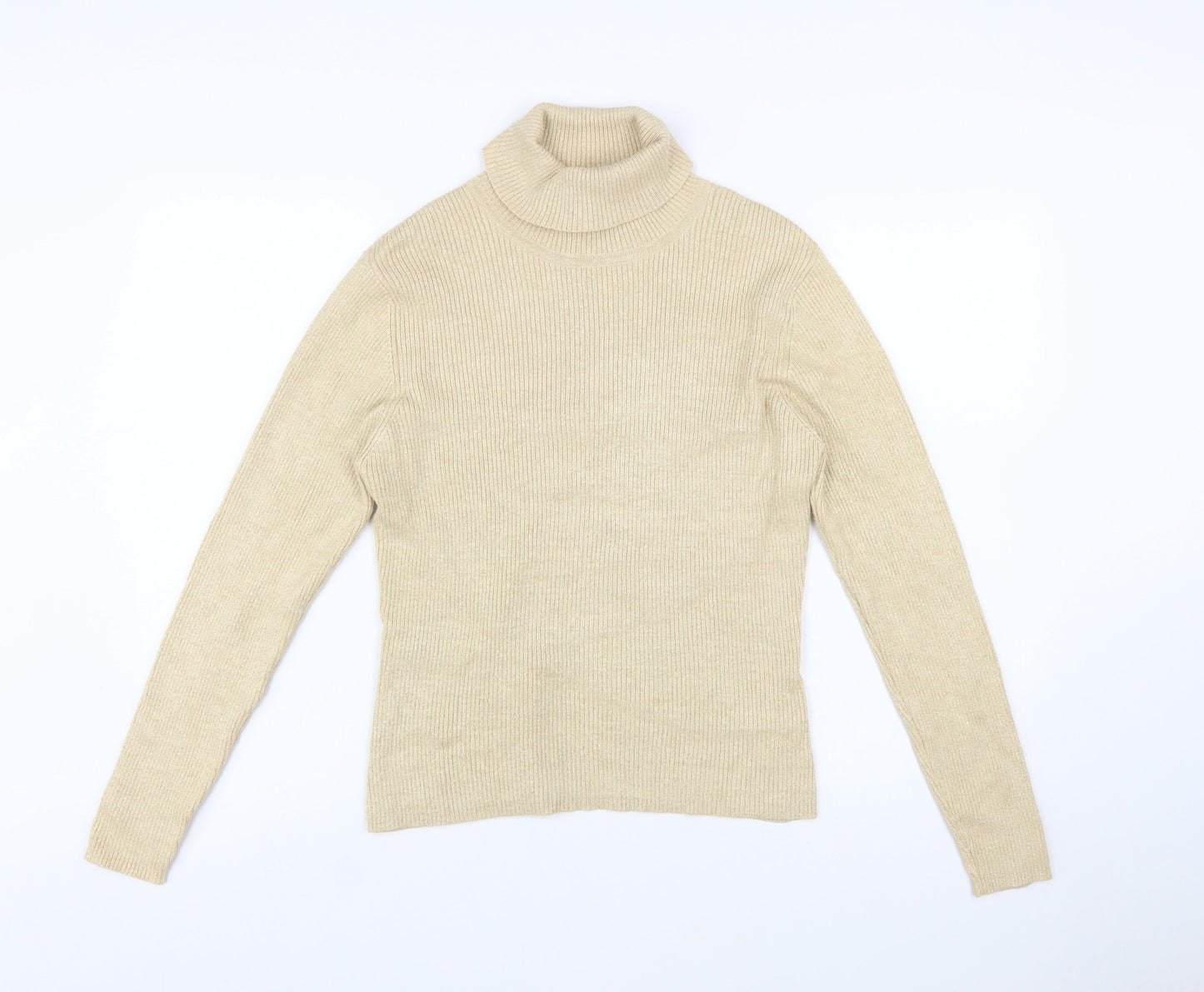 Worthington Women Beige Roll Neck Knit Jumper L Long Sleeve