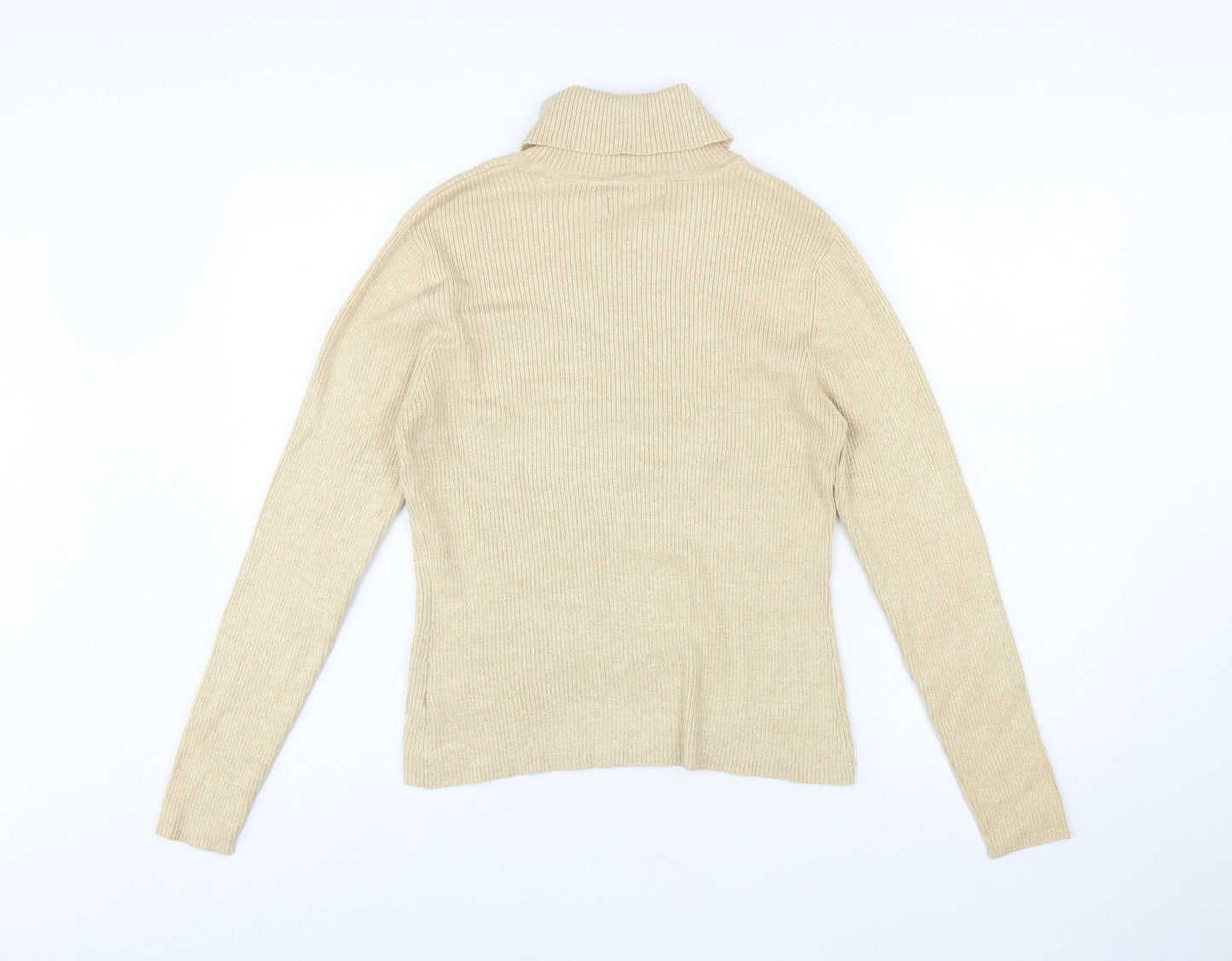 Worthington Women Beige Roll Neck Knit Jumper L Long Sleeve