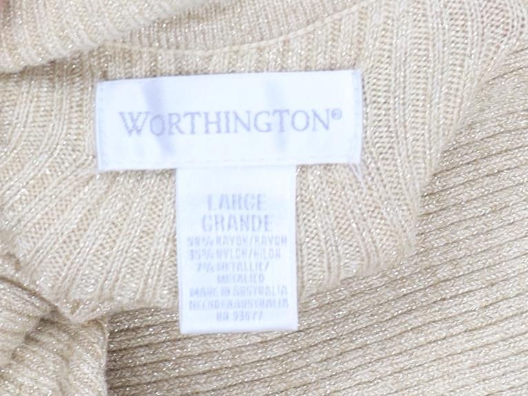 Worthington Women Beige Roll Neck Knit Jumper L Long Sleeve