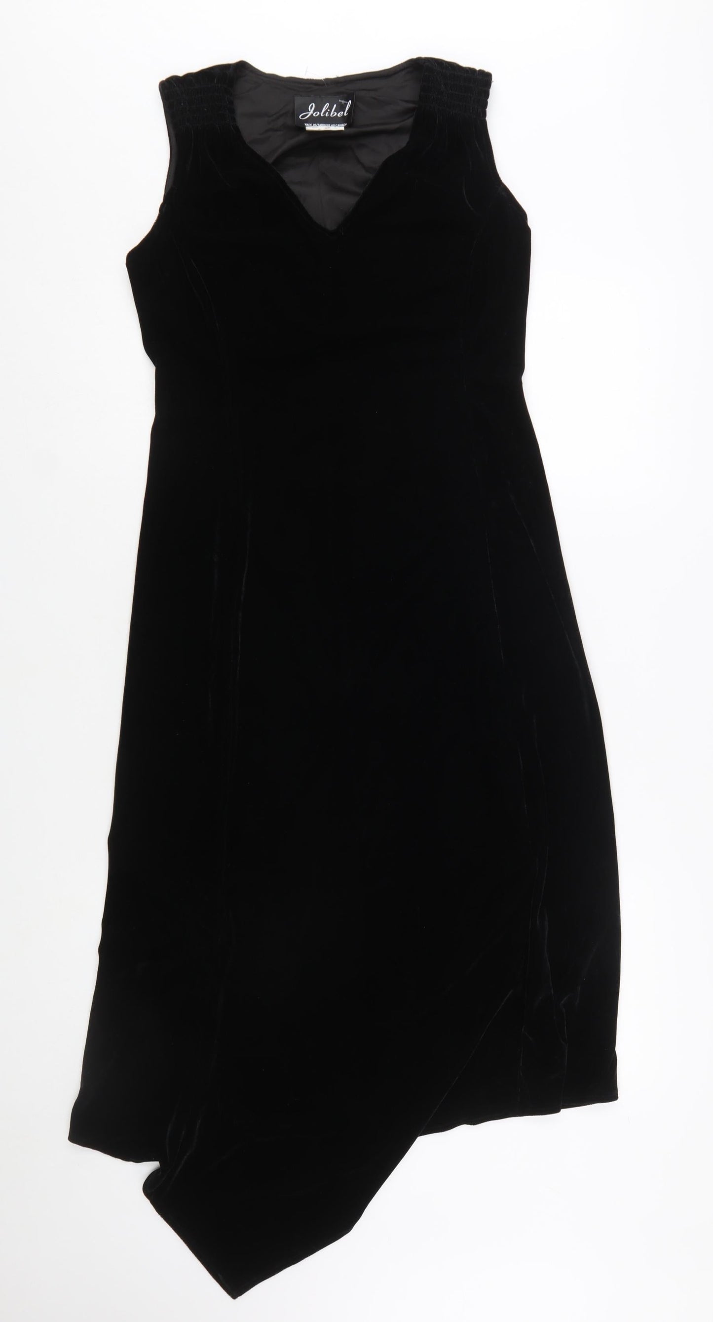 Jolibel Women's Black Velvet Asymmetric Sleeveless Midi Dress Size 8