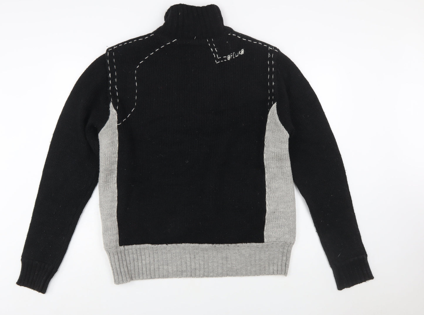 French Connection Men's Black Grey Wool 1/2 Zip Jumper L