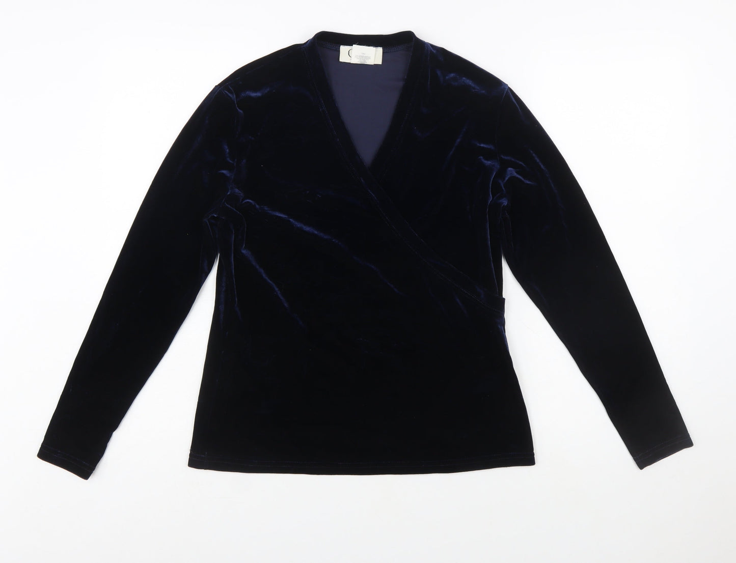 Cleo Women's Blue Velvet Wrap Blouse Size S Long Sleeve