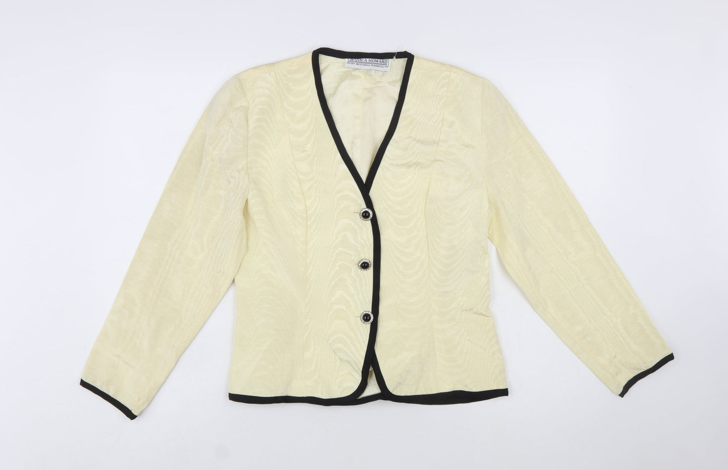 Jessica Howard Women Ivory Black Trim Blazer Size 14 Classic Fit