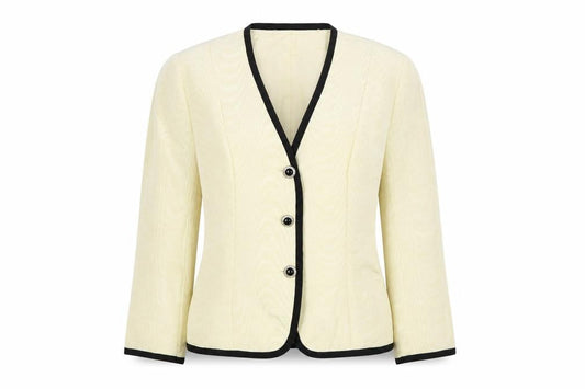 Jessica Howard Women Ivory Black Trim Blazer Size 14 Classic Fit
