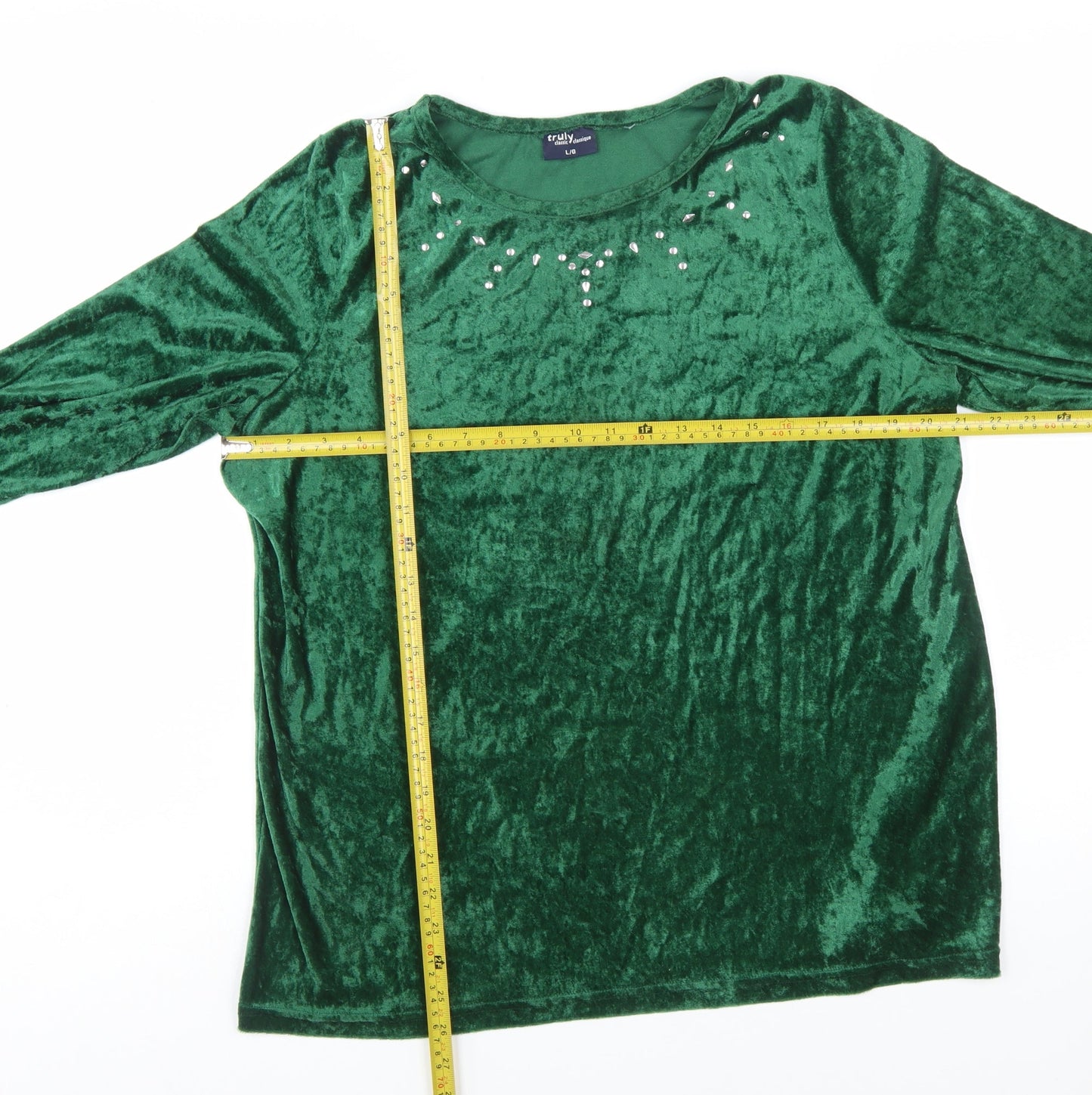 Truly Women’s Green Velvet Long Sleeve Beaded Blouse Size L