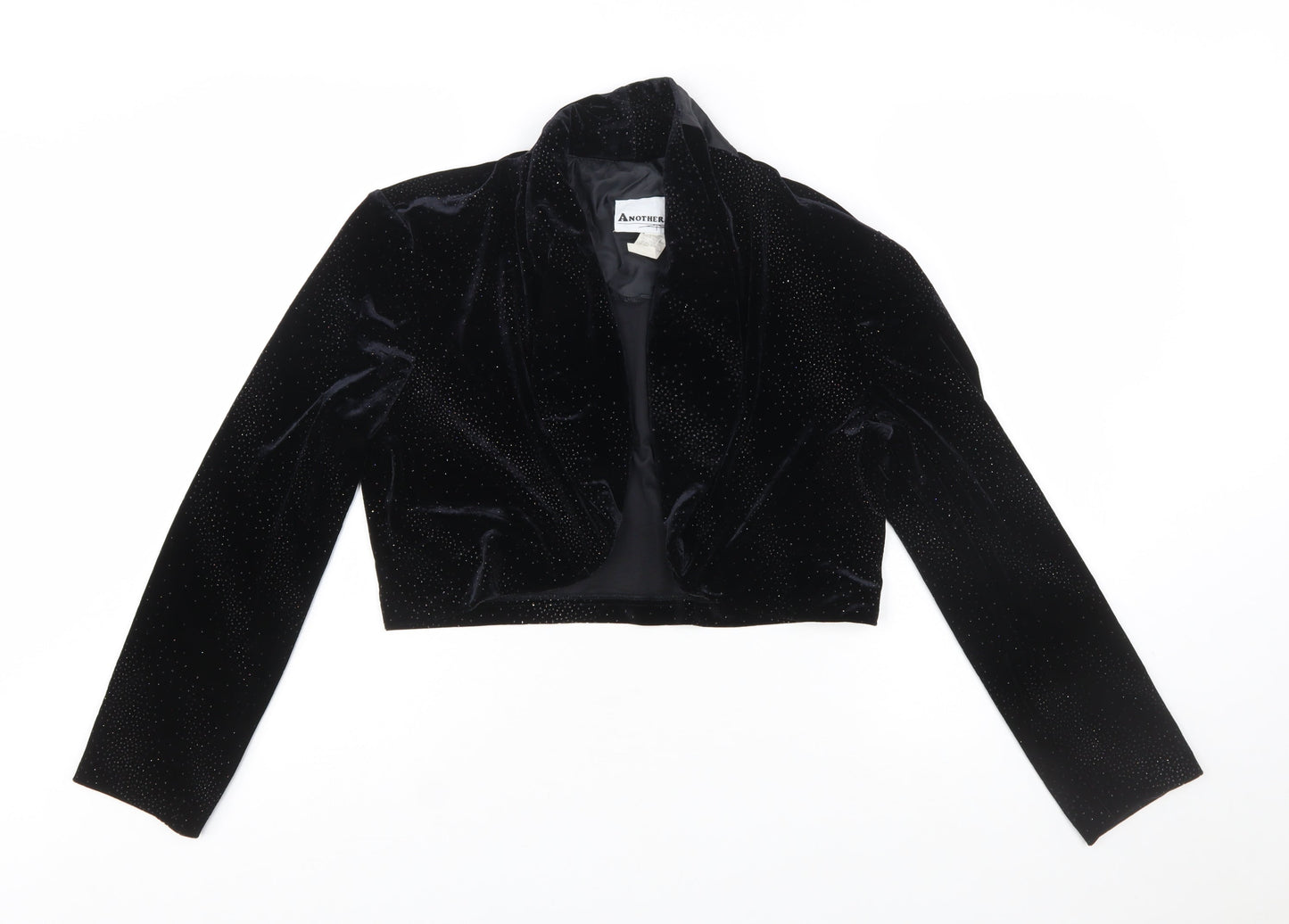 Another Thyme Women's Black Velvet Cropped Bolero Jacket Medium
