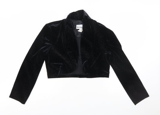 Another Thyme Women's Black Velvet Cropped Bolero Jacket Medium