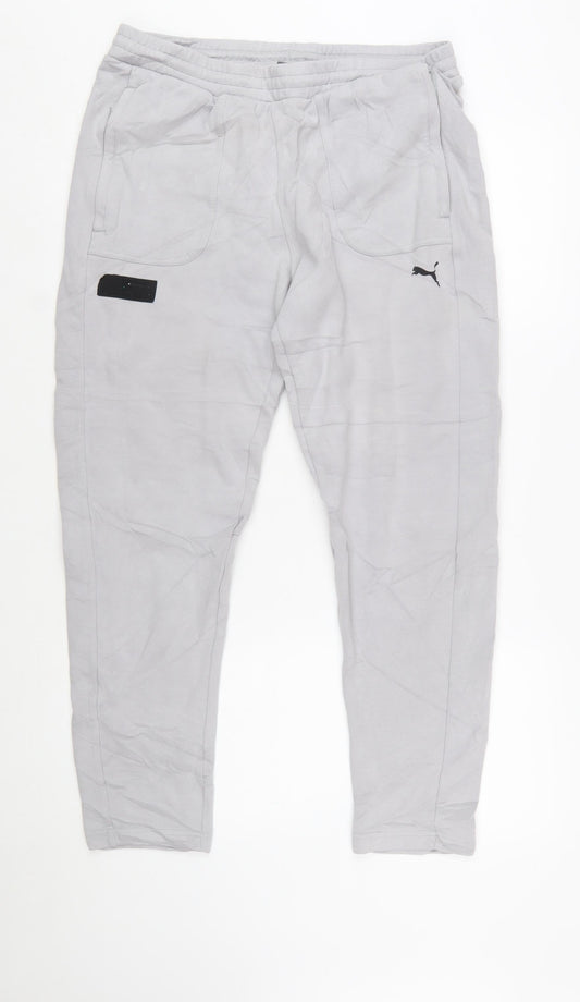 Puma Men's Grey Regular Fit Jogger Trousers Size L