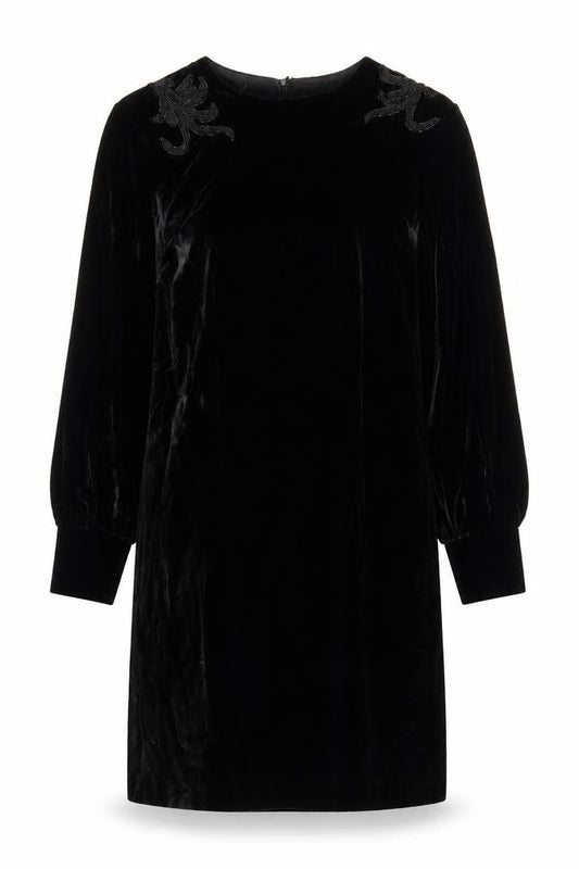 Rouie Women Black Velvet Knee Length Shift Dress Size 12