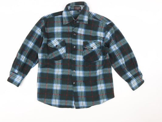 LANZANS Men's Green Plaid Flannel Button-Up Shirt L Regular Fit