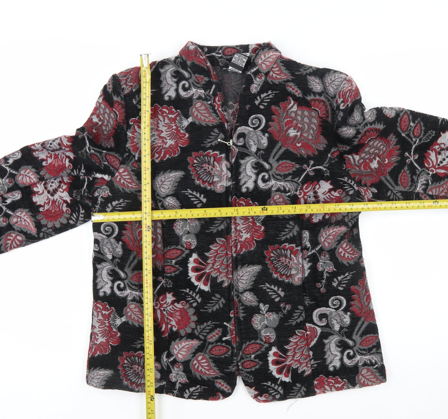 Portrait Women Black Red Floral Jacquard Suit Jacket Large