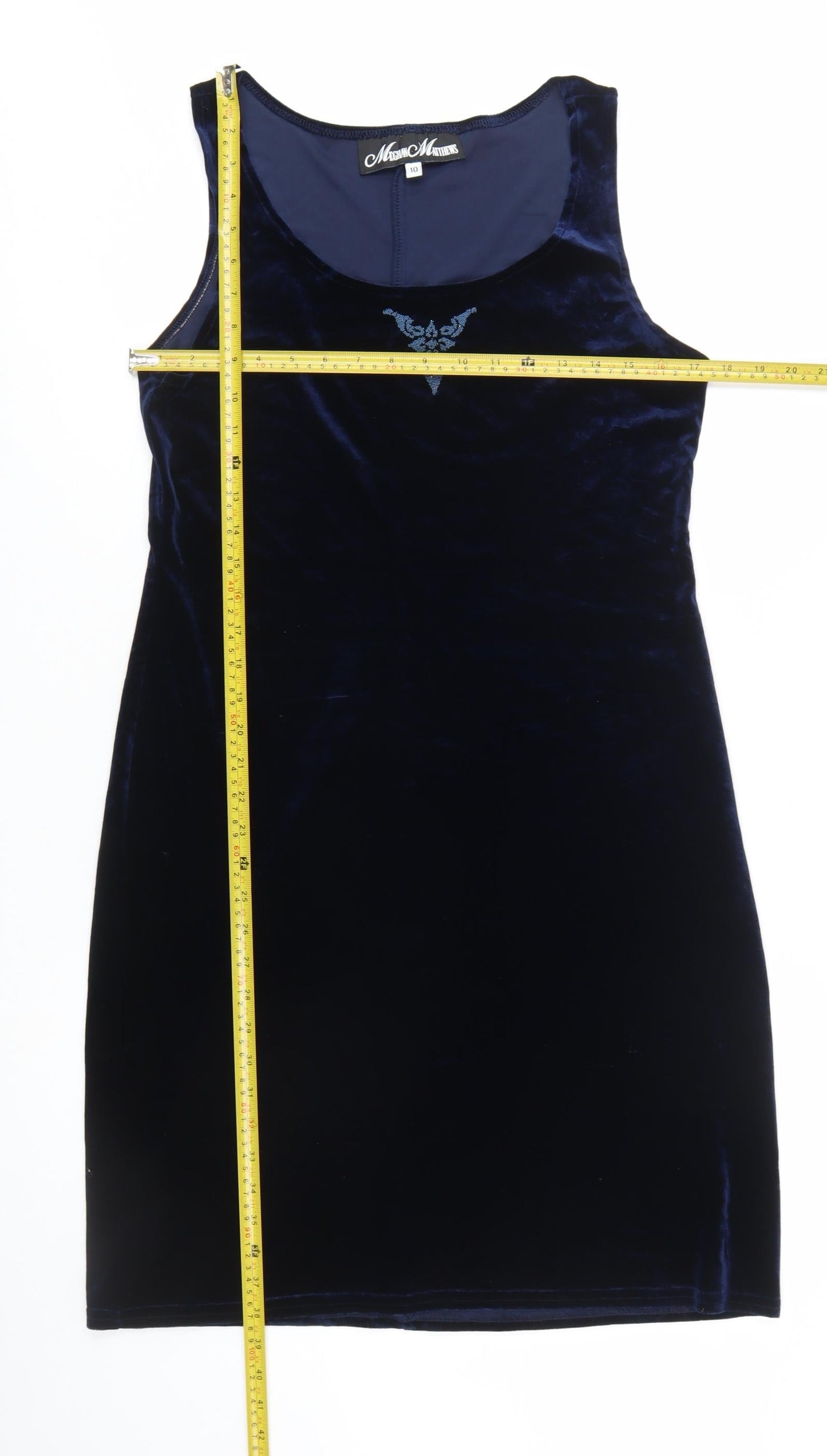 Meghan Matthews Women's Blue Velvet Bodycon Sleeveless Dress Size 10