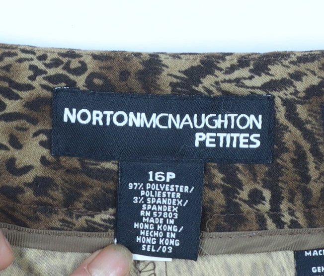 Norton McNaughton Brown Animal Print Petite Cropped Trousers Size 16