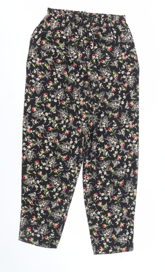Maggie Sweet Womens Black Floral Tapered Trousers Medium