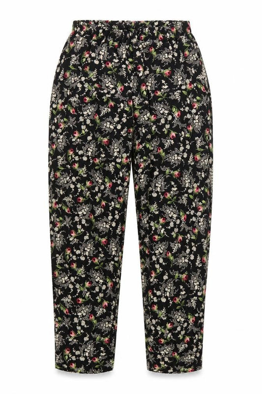 Maggie Sweet Womens Black Floral Tapered Trousers Medium