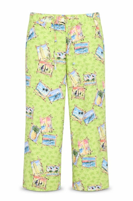 Holly Lane Women's Green Tropical Print Cropped Rayon Trousers Size S