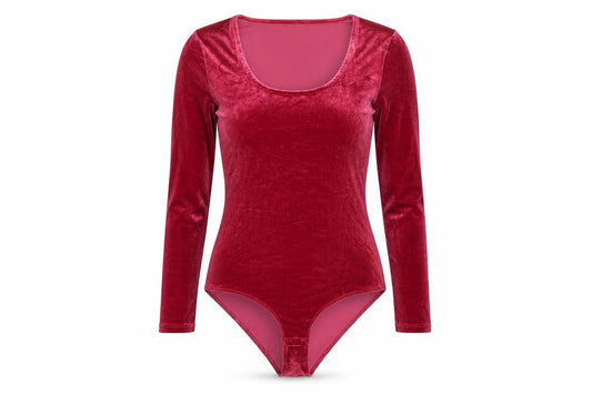 Front view of J.Crew Mercantile women’s red velvet long sleeve bodysuit m