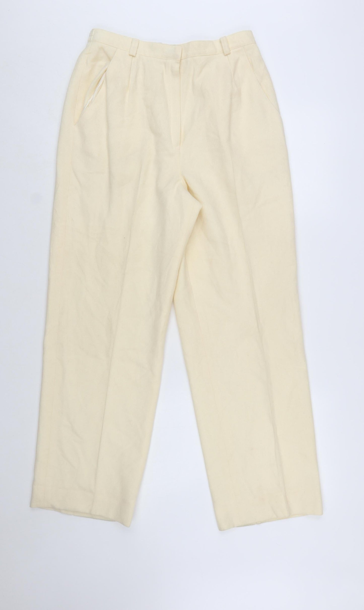 Personal Women’s Ivory Wool Blend Pleated High Rise Trousers Size 14